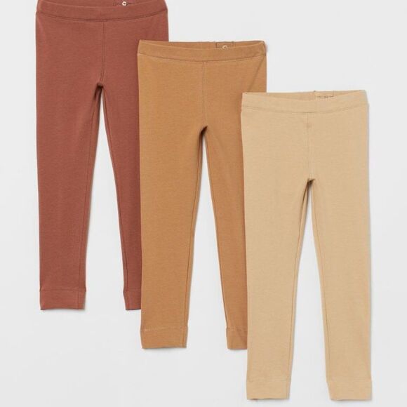 H&M 3-Pack Cotton Leggings Beige/Brown - Picture 2 of 5